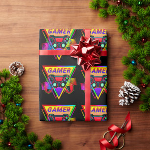 Retro Colourful Rainbow Gamer Computer Gaming  Wrapping Paper