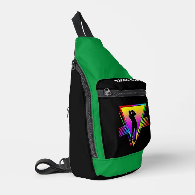 Retro Colourful Rainbow Golf Player Vintage Sling Bag (Left Corner)
