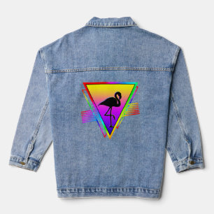 Retro Colourful Rainbow Modern Flamingo Bird Denim Jacket