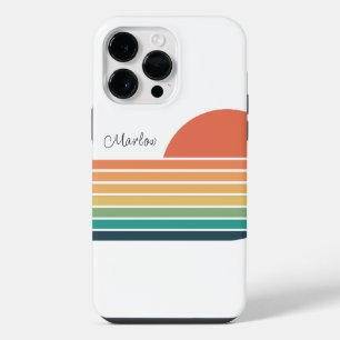 Retro Colourful Rainbow Stripe Sunset iPhone 14 Pro Max Case