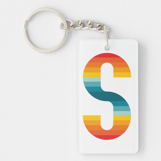 Retro Colourful Rainbow Typography Sunset Letter S Keychain (Front)