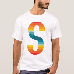 Retro Colourful Rainbow Typography Sunset Letter S T-Shirt