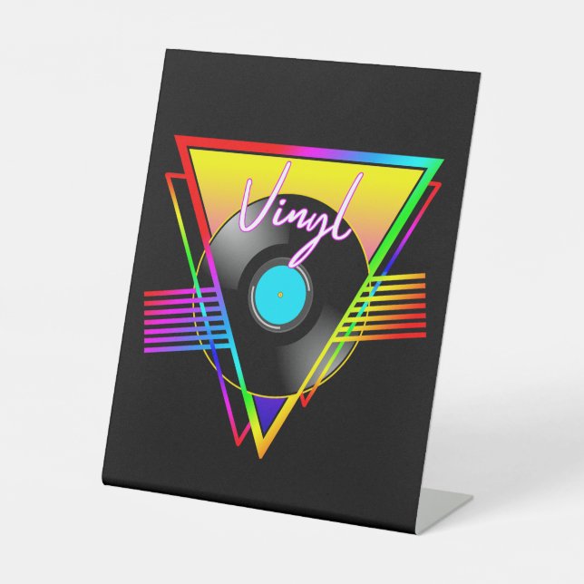 Retro Colourful Rainbow Vinyl Music Record Pedestal Sign (Front)