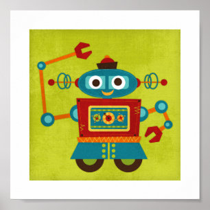 Retro Colourful Robot Poster Print