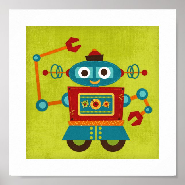 Retro Colourful Robot Poster Print (Front)
