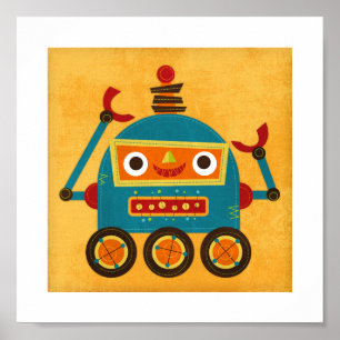 Retro Colourful Robot Poster Print