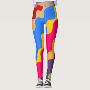 Retro colourful slanting wavy pattern leggings