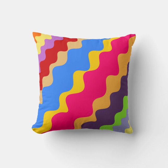 Retro  colourful slanting wavy pattern  throw pillow (Front)