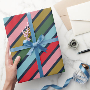 Retro Colourful Stripe Christmas Holidays Wrapping Paper