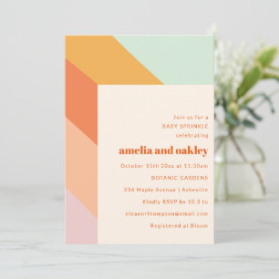 Retro Colourful Stripe Couple Baby Sprinkle Shower Invitation