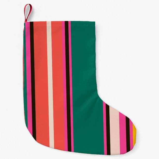 Retro colourful stripes, abstract background small christmas stocking (Front)