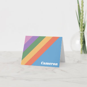 Retro Colourful Stripes Blue Personalized Name Note Card