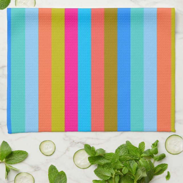 Retro Colourful Stripes Pattern #29 Kitchen Towel (Folded)