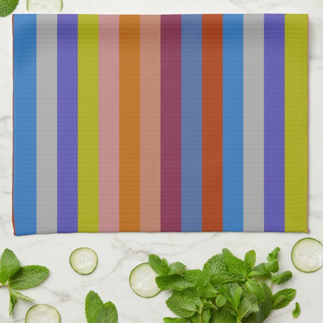 Retro Colourful Stripes Pattern #38 Kitchen Towel (Folded)