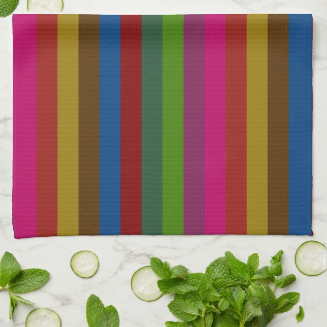 Retro Colourful Stripes Pattern #47 Kitchen Towel (Folded)