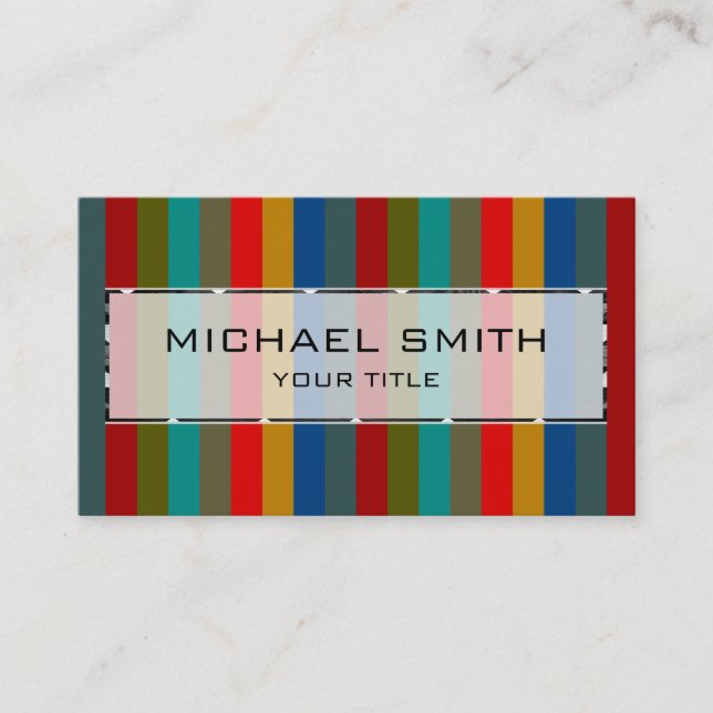 Retro Colourful Stripes Pattern #50 Business Card (Front)