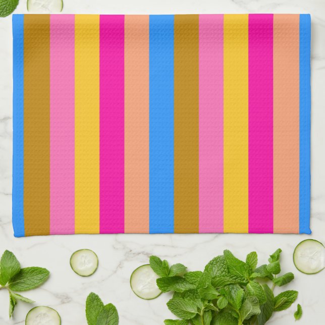 Retro Colourful Stripes Pattern #8 Kitchen Towel (Folded)