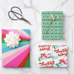Retro Colourful Stripes, Patterns & Fonts Christma Wrapping Paper Sheet<br><div class="desc">Bright,  festive rainbow stripes with a retro font create the perfect holiday wrapping paper for all your pink Christmas wrapping needs! Customize or edit further clicking the "customize further" link and use the design tool to modify this template.  Need help personalizing? Message me!</div>