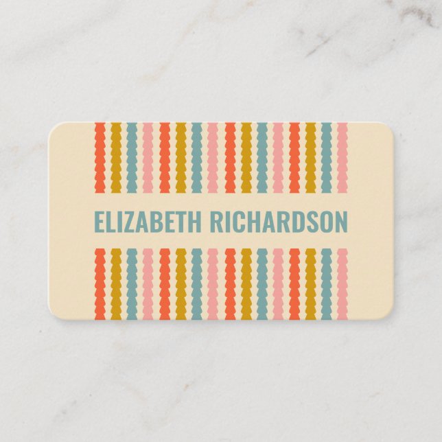 Retro Colourful Stripes Personalized Name Address  Business Card (Front)