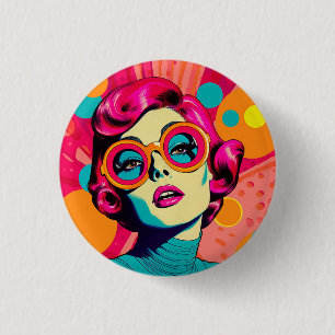 Retro colourful style badge, pin, button, woman 1 inch round button