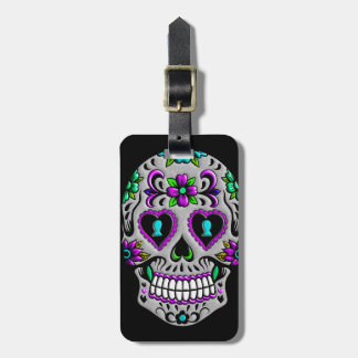 Retro Colourful Sugar Skull Luggage Tag