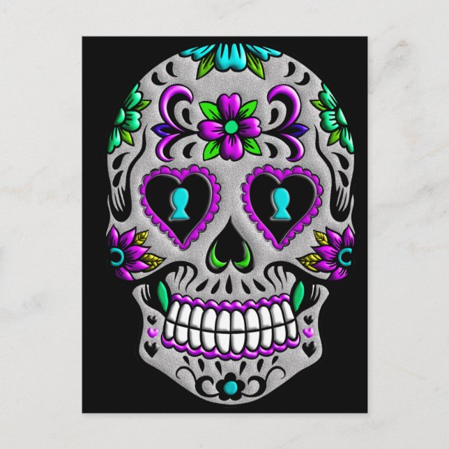 Retro Colourful Sugar Skull Postcard (Front)