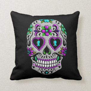 Retro Colourful Sugar Skull Throw Pillow