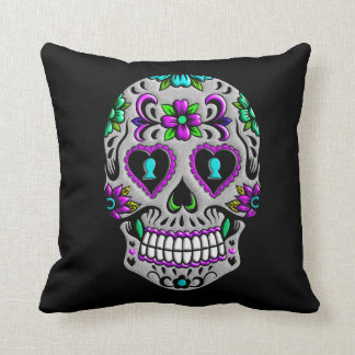 Retro Colourful Sugar Skull Throw Pillow