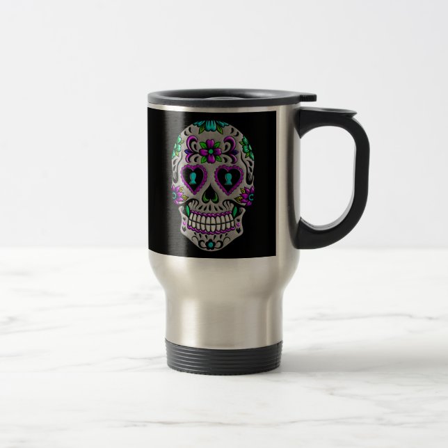 Retro Colourful Sugar Skull Travel Mug (Right)
