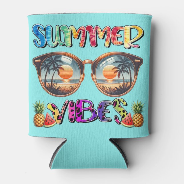 Retro Colourful Summer Vibes  Can Cooler (Front)
