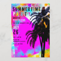 Retro Colourful Summertime Beach Party Palm Trees
