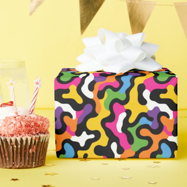 Retro Colourful Swirls Abstract Pattern Funky y2k  Wrapping Paper (Birthday Party)