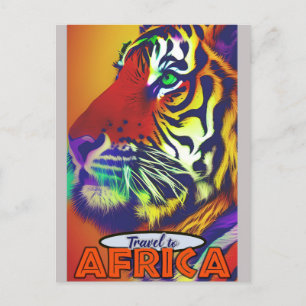 Retro Colourful Tiger Travel Africa Postcard