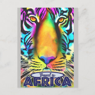 Retro Colourful Tiger Travel Africa Postcard