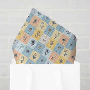 Retro Colourful trendy Flowers pattern Birthday pa Tissue Paper