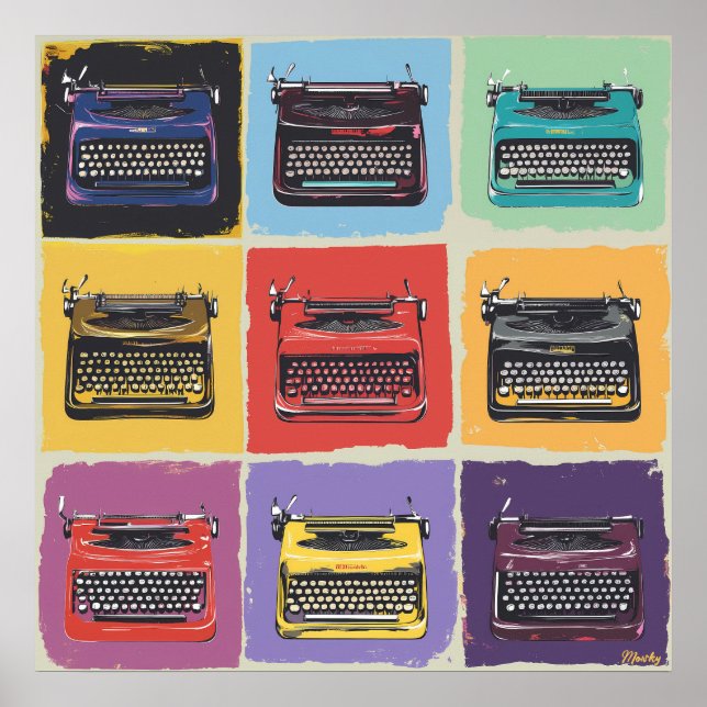 Retro Colourful Typewriter Pop Art Grid Print (Front)