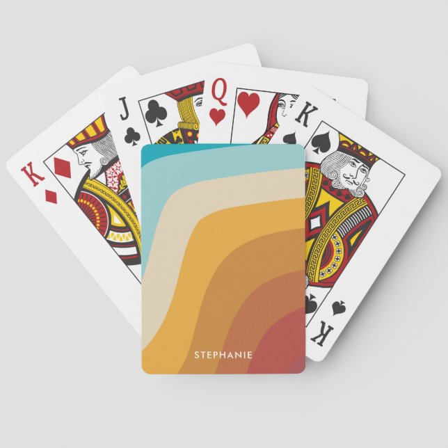 Retro Colourful Vintage Rainbow Waves Personalized Playing Cards (Back)
