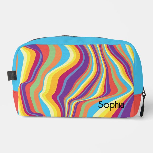 Retro Colourful Warped Stripes Personalized Dopp Kit (Front)