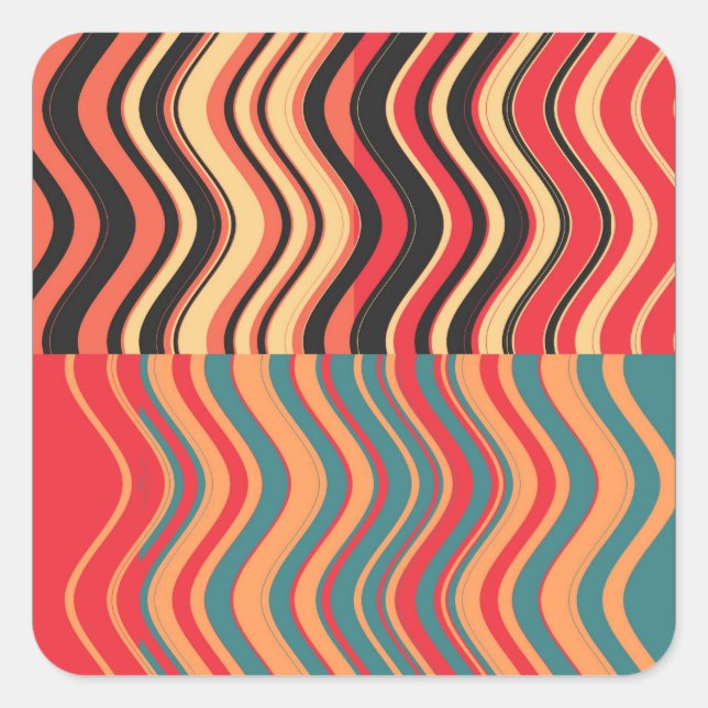 Retro Colourful Wave Stripes Decorative Art Square Sticker (Front)