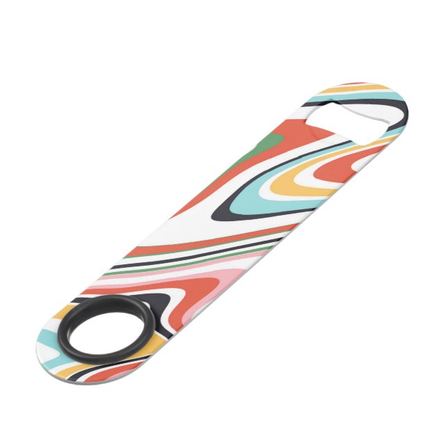 Retro Colourful Wavy Lines Modern Design Bar Key (Front Angled)