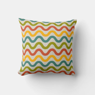  Retro Colourful Wavy Lines Pattern Minimal Abstra Throw Pillow