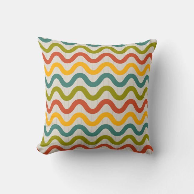  Retro Colourful Wavy Lines Pattern Minimal Abstra Throw Pillow (Front)