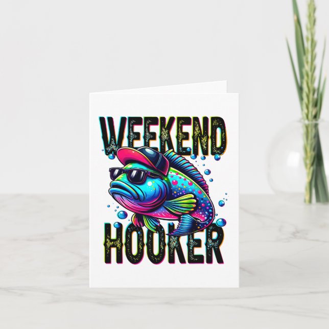 Retro Colourful Weekend Funny Fishing 1  Card (Front)