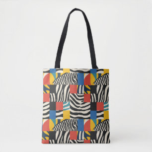 Retro Colourful Zebra Block Patterned Fabric Tote Bag