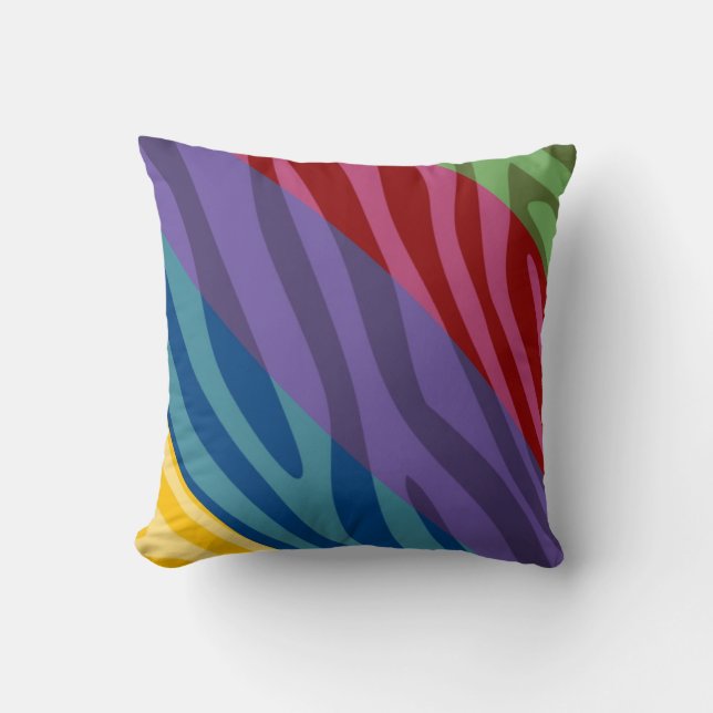 Retro Colourful Zebra Print Fur Throw Pillow (Front)