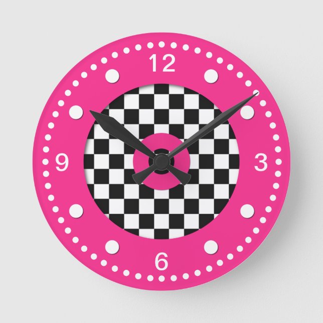 Retro Colours Checks and Hot Pink Wall Clock (Front)