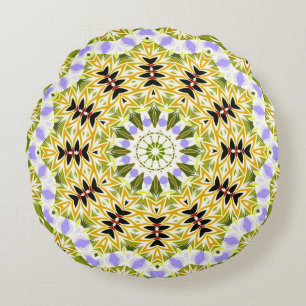 Retro colours circle mandala green colours round k pillow