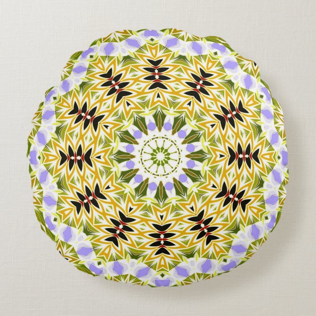 Retro colours circle mandala green colours round k pillow (Front)