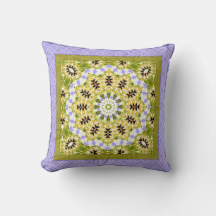 Retro colours circle mandala green colours round k throw pillow