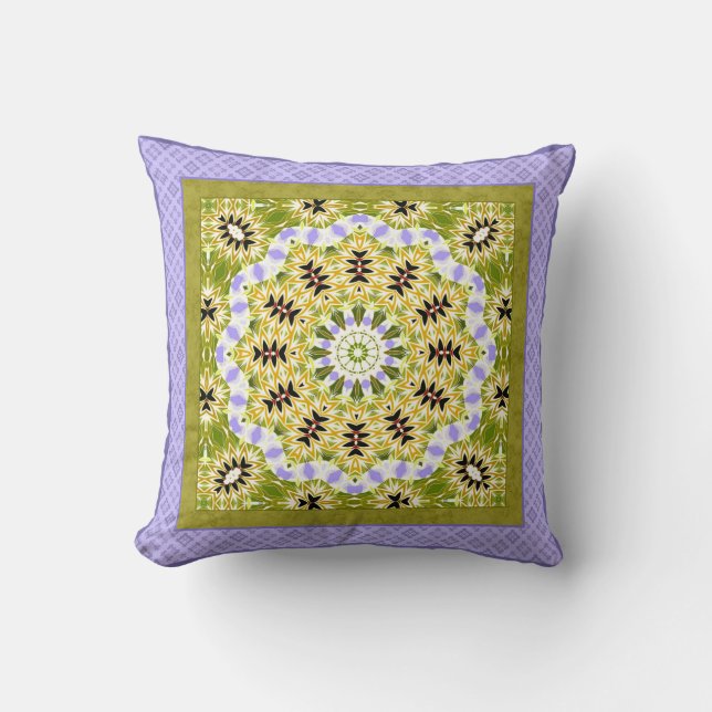 Retro colours circle mandala green colours round k throw pillow (Front)